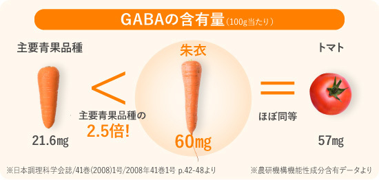 一般のにんじんよりもGABAが2.5倍でトマトと同量のGABAが含まれる伊藤園専用にんじん朱衣しゅい