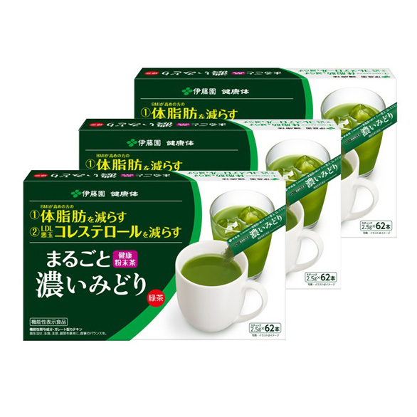 まるごと健康粉末茶 濃いみどり スティック 62本入 × 3箱セット