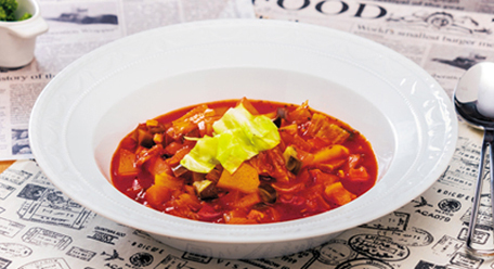 健康体レシピ　健康体GABAトマトを使った、GABAも摂れる食べるスープ 野菜たっぷりミネストローネ