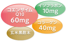 コエンザイムQ1060mg/イソフラボン10mg/コラーゲン40mg/玄米黒酢末