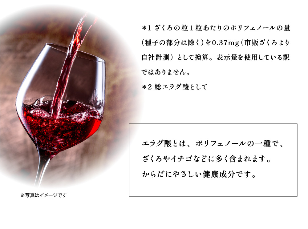 エラグ酸とは、ざくろなどの果実に含まれるポリフェノールの一種。からだにやさしい健康成分です。